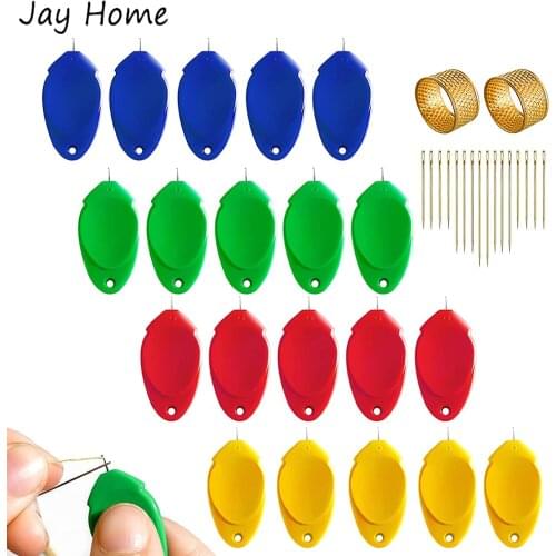38Pcs Needle Threader Tool DIY Crafts Embroidery Hand Sewing Needles with Adjustable Metal Thimble Plastic Needle Threader Kit