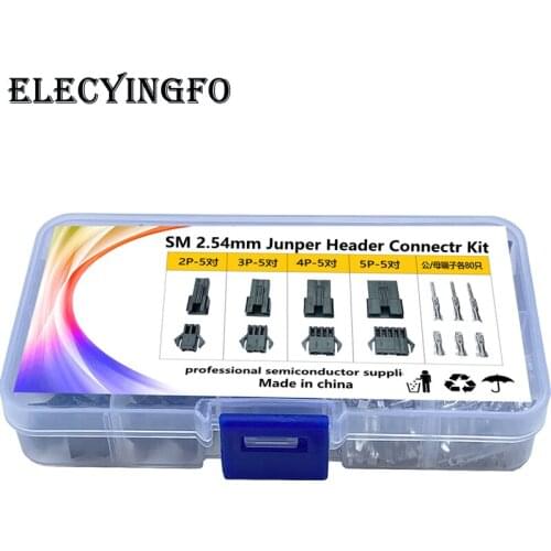 5 pair each SM connector 2P/3P/4P/5P Male and female aerial butt joint 2.54mm Plastic shell wiring connector kit box