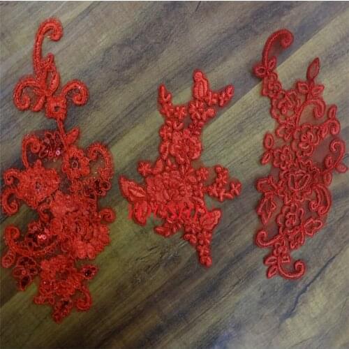 5Pcs 3 Types Delicate Red Wedding Veil Head Ornaments Lace Applique Lace Trim Dress DIY Lace Accessories BD0065