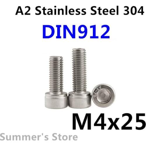 50pcs/lot DIN912 M4 Stainless Steel screw Hex Socket Head Cap Screw M4*25mm screw Bolt Metric Thread