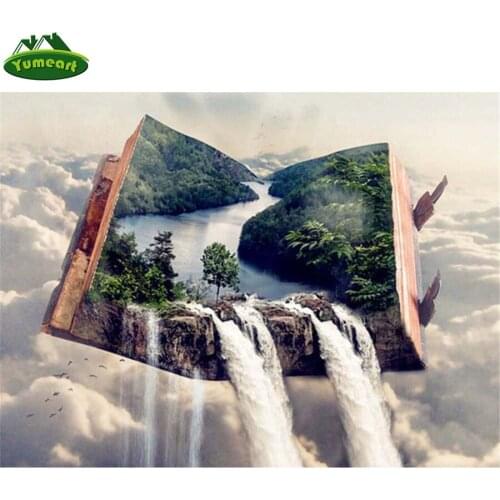 5D DIY Diamond Painting by Number Landscape Full Kits Needlework Diamond Embroidery Mosaic Kits Waterfall Home Wall Decoration