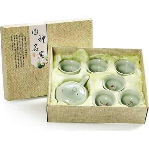 7Pcs/Set Kung Fu Tea Set Gifts Drinkware Tea Cup China Tea Ceremony Gaiwan Tea Table Accessories Fish TeaCup Teapot Coffee Cup