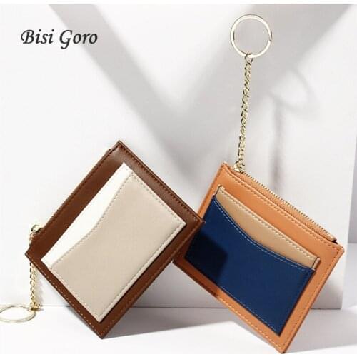 Bisi Goro New Pu Leather Zero Wallet Fashion Key Multi Card Zipper Card Bag Multi Function Multi Color Splicing Mini Ladys Bag