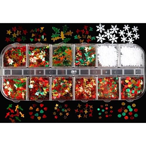 Mix Nail Art Christmas Snowflakes Xmas Tree Starlights Butterfly Holo Nail Glitter Sequins for Nail Decorations Manicure Design