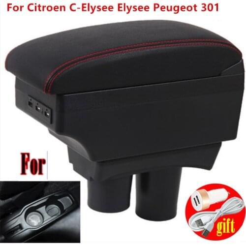 For Citroen C-Elysee Elysee Peugeot 301 armrest box central Store content Storage box USB interface