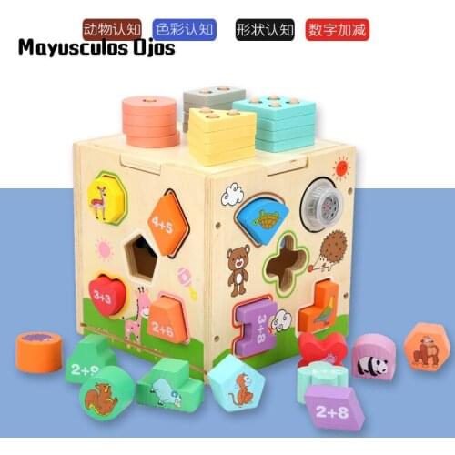 Wooden Set Of Columns Paired Intelligence Box Childrens Hand-eye Coordination Shape Paired Building Blocks Educational Toys