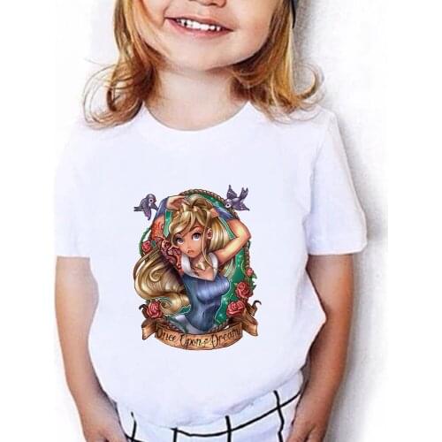 Harajuku Kids Tshirt ONCE OPON A DREAM Disney Tattoo Princess Aurora Sleeping Beauty Funny T Shirt Children Cute Fashion T-shirt