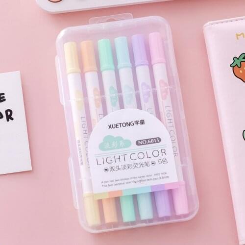 6 Colors Double Head Highlighter Fluorescent Markers Drawing Pen Stationery Gift 85DD
