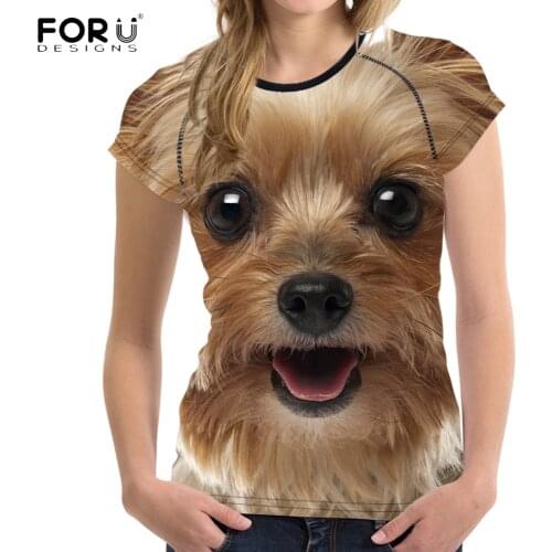 FORUDESIGNS Cute 3D Animal Yorkshire Terrier Dog Print Women T Shirt Fashion Female Tee Bodybuilding Short Sleeve Tops Clothes