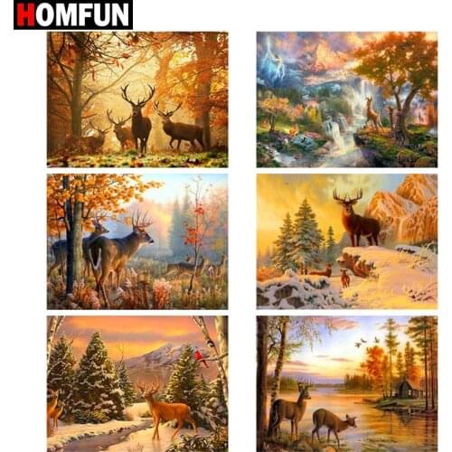 HOMFUN Square Round Drill 5D Diamond Painting Environmental Crafts Full Diamond Embroidery "Elk forest autumn" Home decor