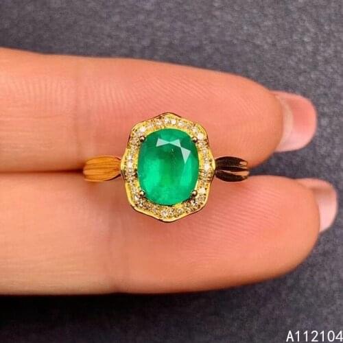 KJJEAXCMY fine jewelry 925 sterling silver inlaid natural emerald women luxury noble oval adjustable gem ring support detection