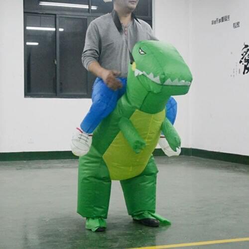 Adult Jurrasic World Cosplay Costume Man Riding a Green Dinosaur Dress Inflatable Suit Half Body Christmas Party Jumpsuit