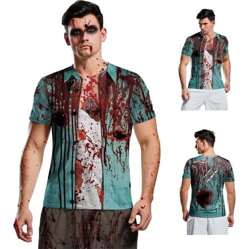 Adult Men Horror Bloody zombie Vampire Tank Tops Carnival Party Halloween Costume 3D Printing Scary Skeleton T-Shirt Plus Size