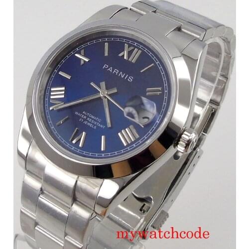 39.5MM Parnis Top Brand Automatic Men Watch Sapphire Glass Date Polished Bezel Oyster Bracelet Luminous Hands