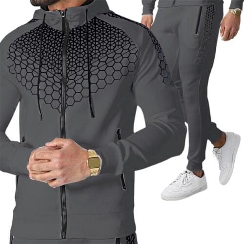 Men Sportswear Set 2021 3D Print Elastic Waist Tracksuit Set Two Piece Zipper Hoodie Jogging Pants Set for Fitness