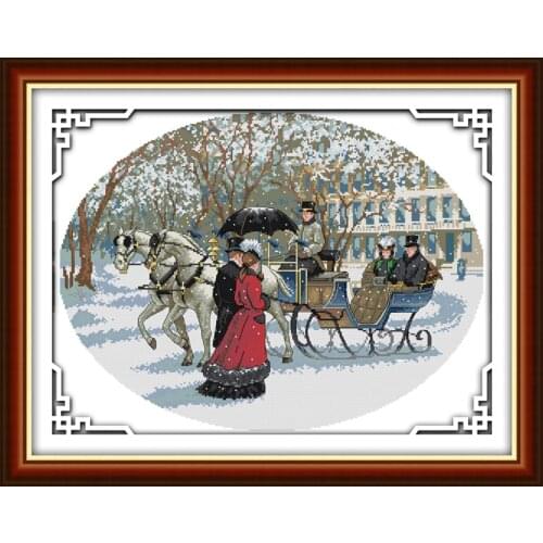 Snowy Day Patterns Cross Stitch Sets Aida Coth 11CT 14CT Account cross stitch kits Half Stitch embroidery kit Needlework Tools