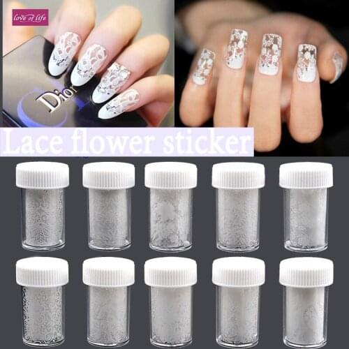 Nail Art Sticker Transfer Foil Sticker White Lace Rose Flower Floral Tips Decoration Polish Manicure Tools Decal