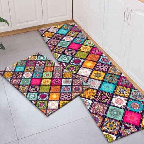 Bohemian Kitchen Floor Mat Rugs Persian Pattern Non Slip Hallway Bedroom Entrance Door Mat Balcony Long Rugs Home Small Carpets