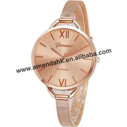New Wholesale Geneva Alloy Casual Watches Fashion Woman Roman Number Thin Metal Watch Casual Lady Dress Wristwatch
