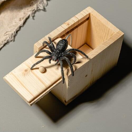 New Funny Box Wooden Prank Spider Fidget Toys Pack Scarebox Autism Anti Stress Interesting Scary Toys Play Trick Joke Toys Gift