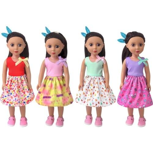 New Pattern Summer Printed Bow Dress Fit 14.5 Inch Nancy American Doll&32-34Cm Doll Our Generation Girl`s Toy