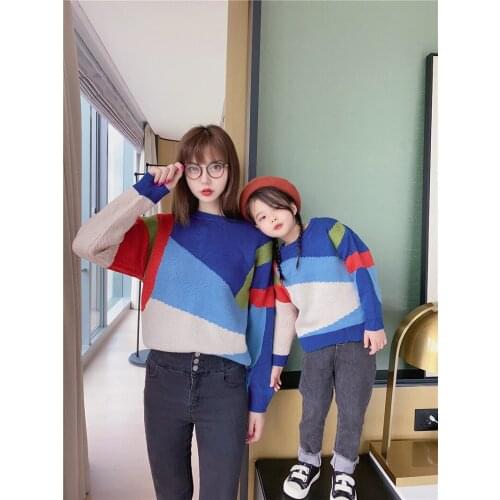Family Matching Clothes Mother Daughter colorful Long Sleeve Sweatshirt Tops Fashion Sweater Outfit