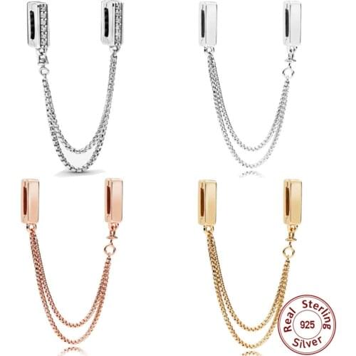 Reflexions Style Safety Chain 100% 925 Sterling Silver Material Fit Pandora Reflexions Bracelet Charm DIY Jewelry