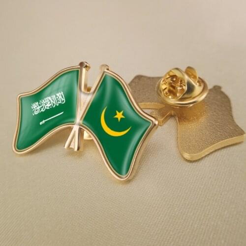 Saudi Arabia and Mauritania Crossed Double Friendship Flags Lapel Pins Brooch Badges