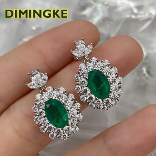 DIMINGKE 10*14MM Emerald Silver Earrings Super Flash 100%-S925 Womens Party Jewelry Lover Gift