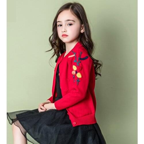 Special Offer 2018 Spring Fall Girls Knitted Sweaters Childrens Cardigan Coat Kids Cute Floral Embroidered Knitwear Clothes B21