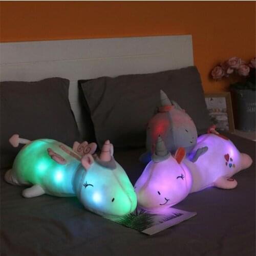 60cm Glow LED Unicorn Doll super soft Plush Toy Bed long Pillow baby Sleeping Doll Large Girl Doll high quality gift for kids
