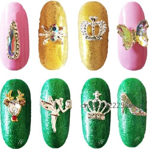 10PCS Nail Jewelry Crystal Crown Fairy Gold Silver Alloy Manicure Tips Clear AB Crystals Rhinestones For 3D Nail Art Decoration
