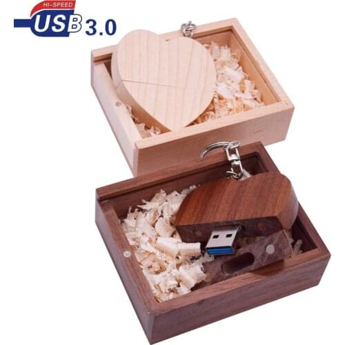 USB 3.0 with box maple wooden love heart model walnut wood usb flash drive Memory Stick 64GB 16G 32G 4G wedding gift custom logo