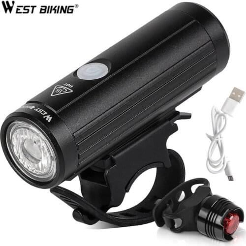 WEST BIKING 350LM Bicycle Headlight Waterproof Anti-glare Bike Front Light USB Rechargeable MTB Light Flashlight With Taillight