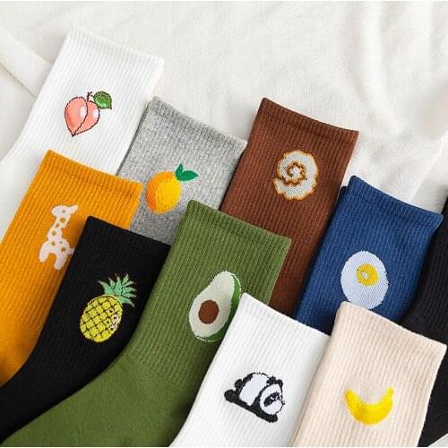 Spring Fruit Print Happy Socks Women Thin Cotton Cartoon Korean Summer Avocado Pineapple Cute Girl All-match Panda Funny Socks