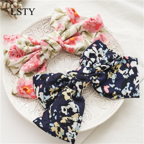 New Retro Hairband French Floral Bow Hairpin Female Fabric Hairpin Spring Clip top Headband Clip Hair Accessories