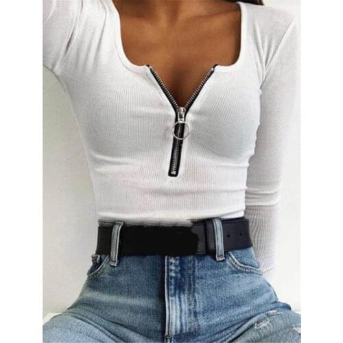 2020 New Womens Spring Autumn Sexy Slim Fit V Neck Top Long Sleeve T-Shirt Solid Color Leisure Time Temperament Show Thin