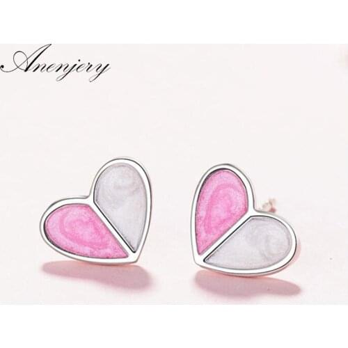 ANENJERY 925 Sterling Silver Earrings For Women Ice Cream Heart Stud Earrings For Women Girl Best Friend Gift brincos S-E569