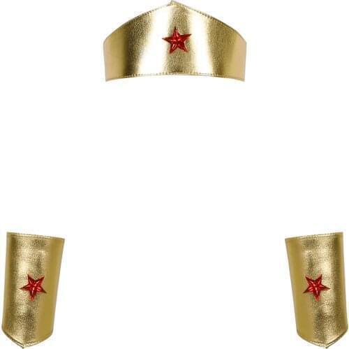 Women Adult Christmas Halloween Cosplay Costume Fancy Roleplay Shiny Metallic Star Decor Tiara Headdress with Cuffs Party Favors