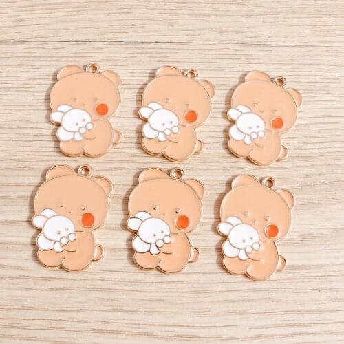10pcs 23*30mm Cute Enamel Bear Rabbit Charms for Jewelry Making Alloy Animal Charms Fit Necklaces Earrings Pendants DIY Crafts