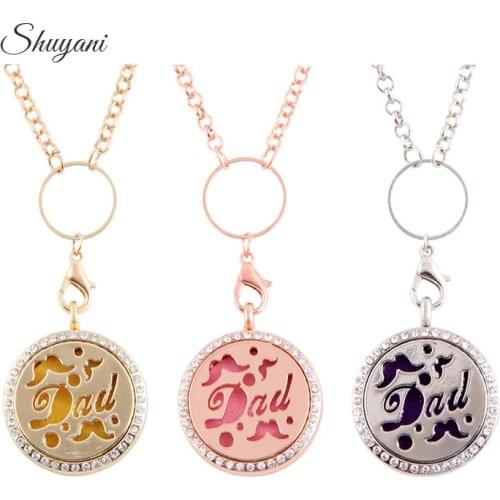 10pcs/lot 30mm Dad Letter Round Rhinestone Living Memory Locket Free Chains Diffuser Perfume Essential Oil Aromatherapy Locket