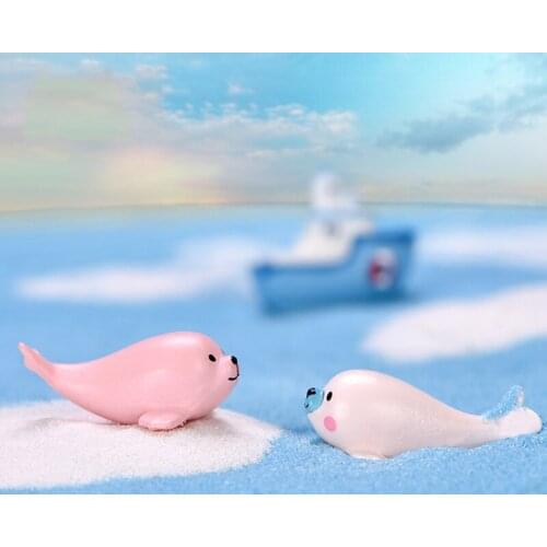 10PCS Artificial Animal Cute MIniature Seal Fairy Garden Figurines Mini Garden Micro Landscaping Decor Resin Craft Supplies