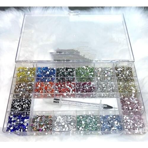 14400pcs MIX-ss3~ss20 Crystal Glass Flat-back Rhinestones,MIX-Colors Manicure Gems Stones,Pick-Up/Dotting Rhinestones Pens (IN 1