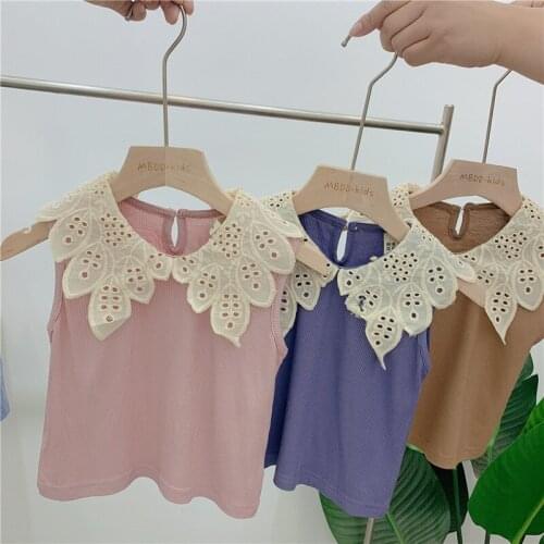 2019 Summer Childrens T Shirt Baby Girl Casual Ruffled Vest T Shirt Toddler Soft Cotton Tops Kid Toddler Sleeveless T-shirts