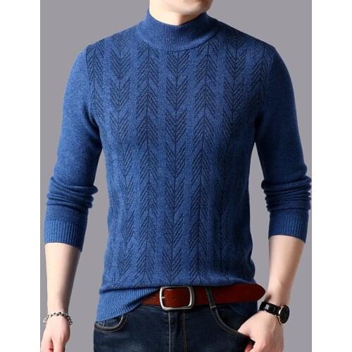2020 Winter Man Thick 100% Pure Wool Sweater Casual Half Turtleneck Soft Cashmere Sweaters Long Sleeve Thermal Bottoming Jumper