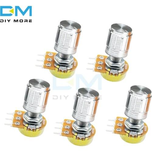 5PCS 3Pin 3P WH148 Rotary Potentiometer With Aluminum Alloy Cap 1K 5K 10K 20K 50K 100K 500K Ohm Linear Taper Potentiometer