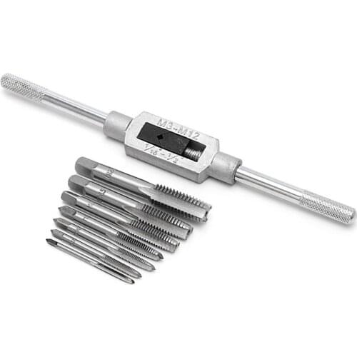 8 Pcs Hand Screw Thread Metric Plug Tap Set M3-M12 With Adjustable Tap Wrench Hand Tools