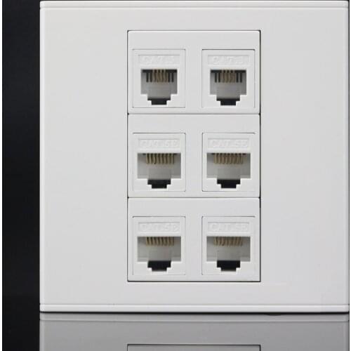 86x86mm Wall Socket Plate 6 Ports Four Ports RJ45 Cat5e Network LAN & RJ11 Cat3 Telephone Plug Panel Faceplate