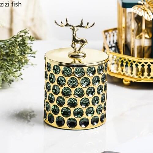 Gilded Deer Storage Jars Decorative Candy Jars and Lids Relief Sculpture Ceramic Tank Jewelry Cosmetic Containers Modern Decor
