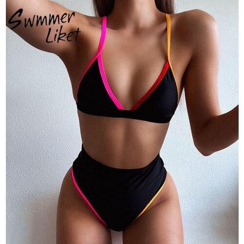 High waist bikinis 2020 mujer Patchwork bikini Triangle swimsuit female Vintage swimwear bathing suit women bathers biquini new